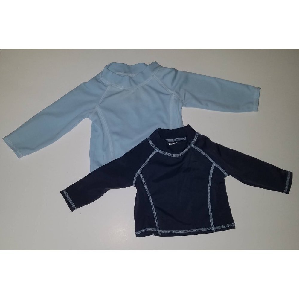 2 Baby Boys Water Nylon Shirt Lot Long-Sleeved Blue 0-3-6 Month Small Med